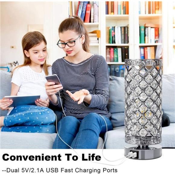 Crystal Touch Control Table Lamp with Dual USB Charging Ports, 3-Way Dimmable - Picture 5 of 6